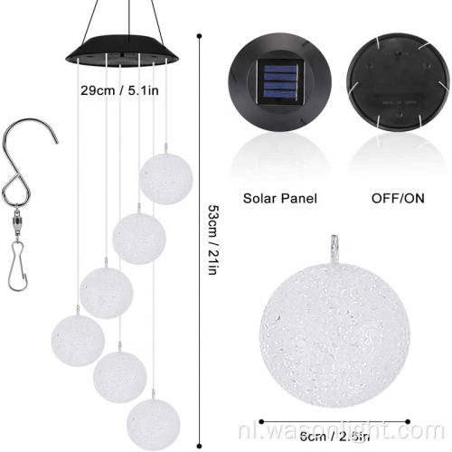 Factory Hot Sale Color Changing Outdoor Decoration Solar Powered Crystal Ball Wind Chime Led Wind Mobile Solar Light Wind Bell